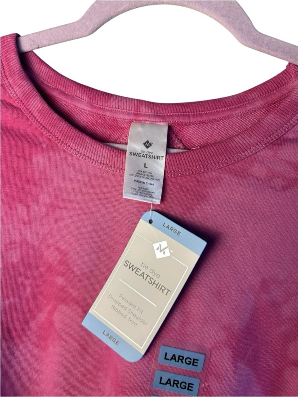 Member’s Mark Women's Pink Tie Dye Long Sleeve Crew Neck Sweatshirt Size L - Picture 4 of 7